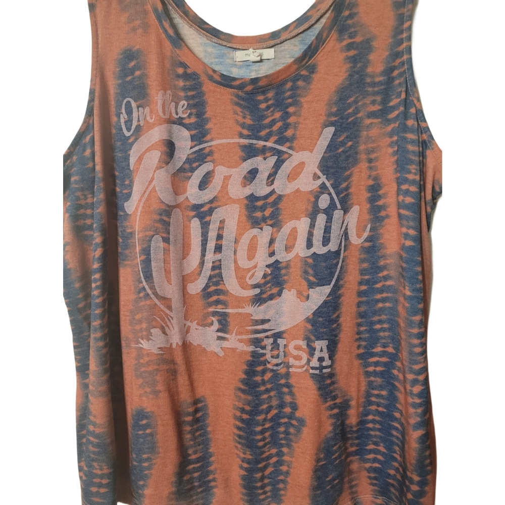 Maurices Tie-Dye Tank Top On The Road Again USA Size 2 Red Blue - Picture 2 of 5